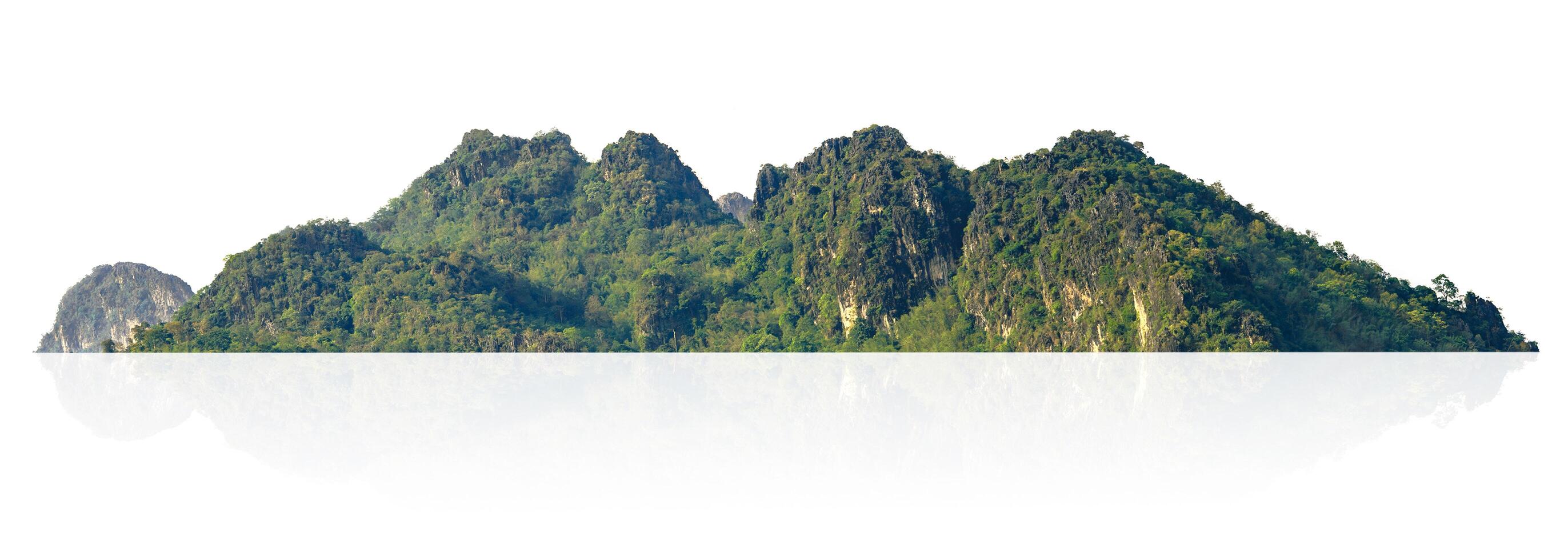mountain range with a green forest on top photo