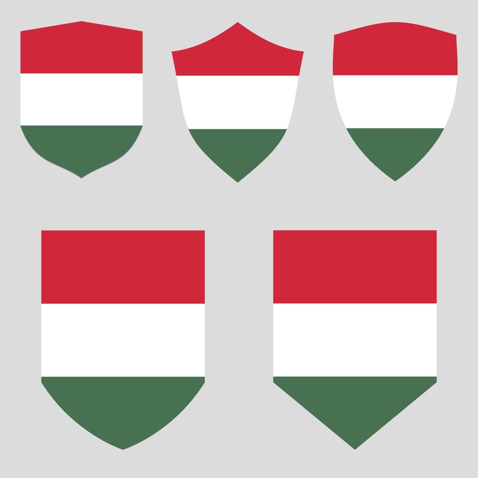 conjunto de Hungría bandera en proteger forma marco vector