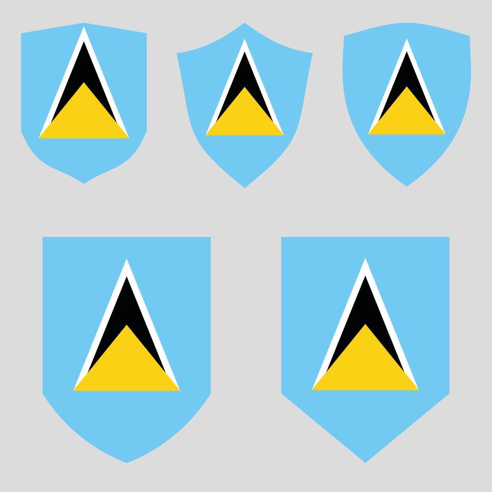 Set of Saint Lucia Flag in Shield Shape Frame vector
