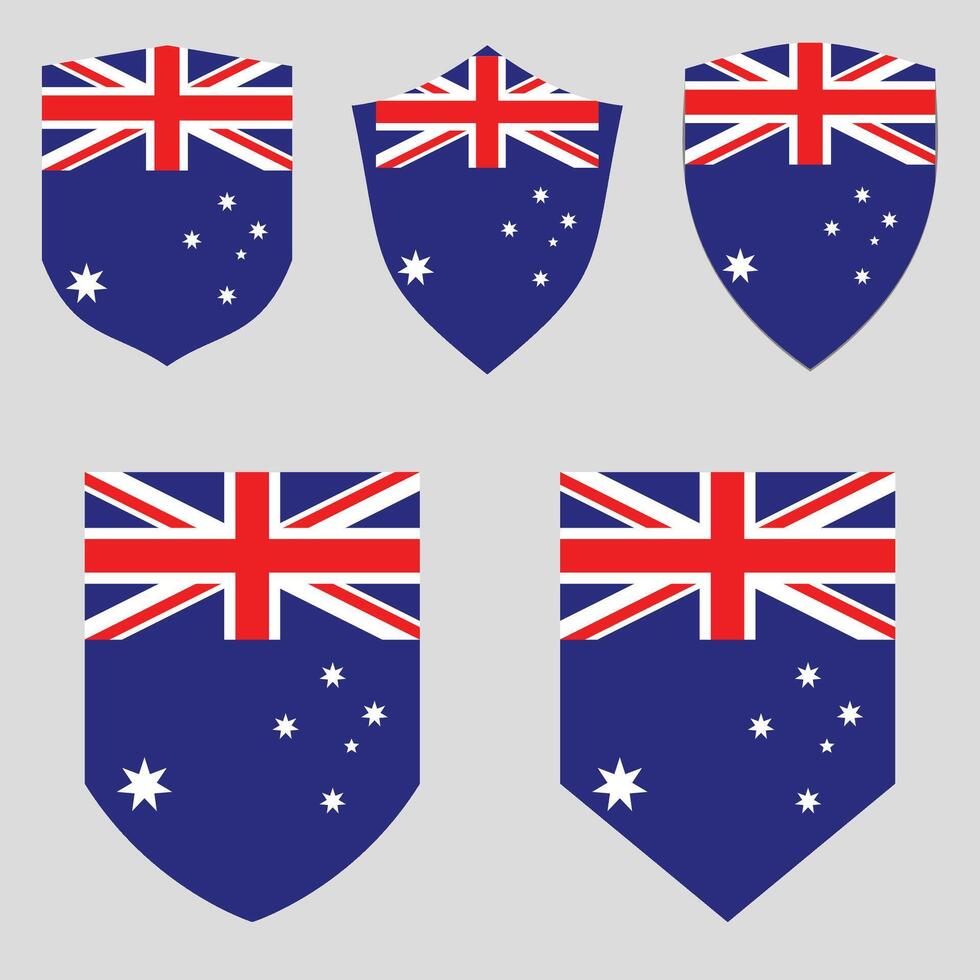 Set of Australia Flag in Shield Shape Frame vector