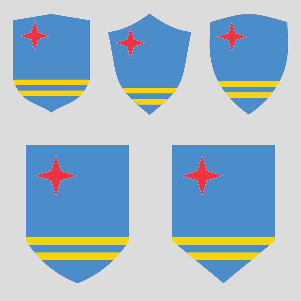 Set of Aruba Flag in Shield Shape Frame vector