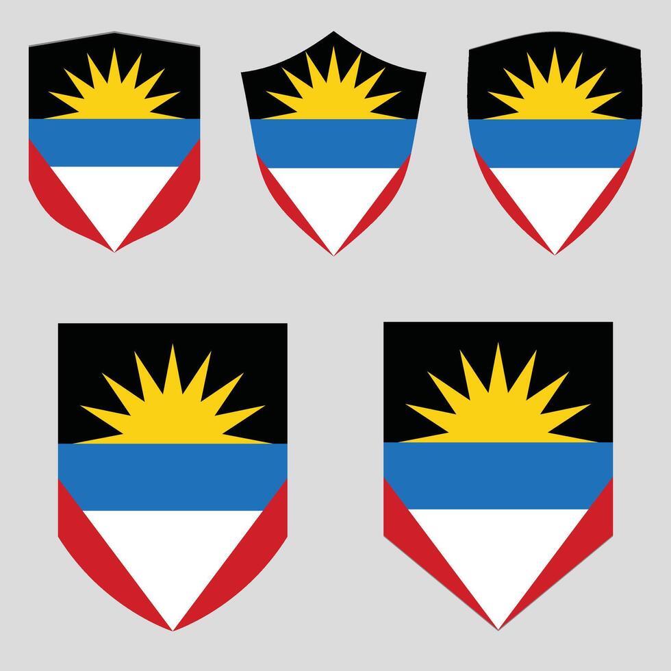 Set of Antigua and Barbuda Flag in Shield Shape vector