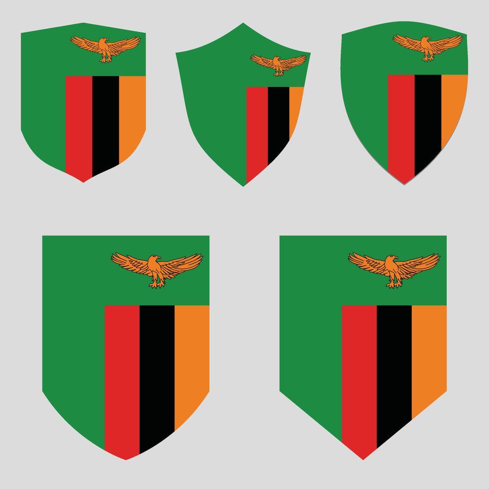 Set of Zambia Flag in Shield Shape Frame vector