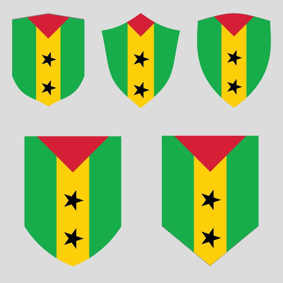 Set of Sao Tome and Principe Flag in Shield Shape vector