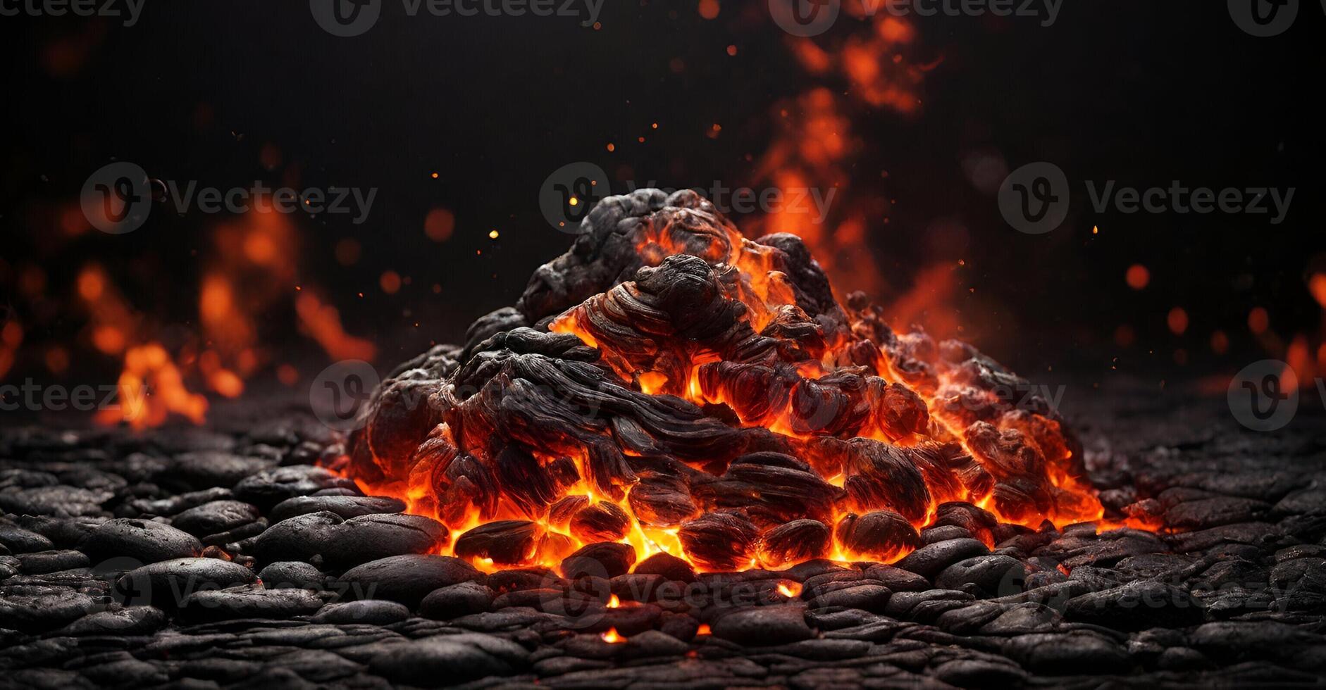 a lava rock is burning on a black background photo