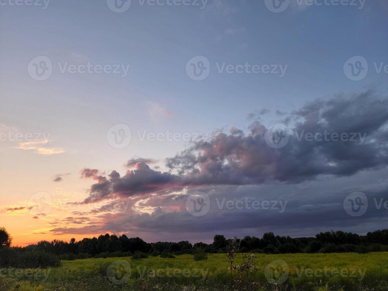 Evening landscape with clouds. Landscape in cloudy weather photo