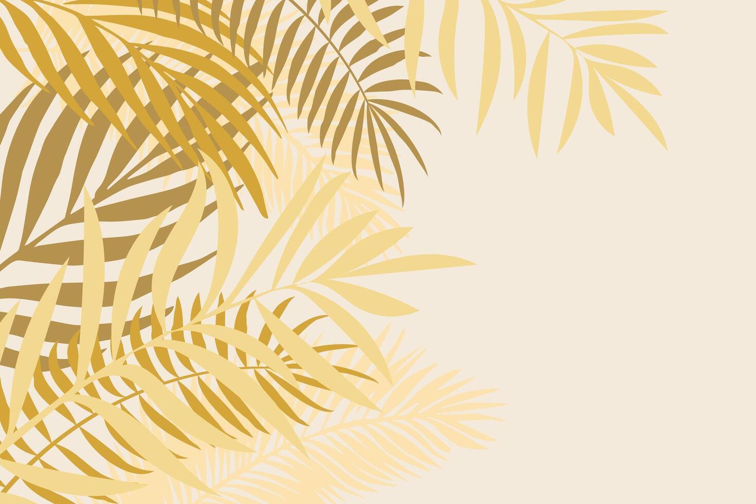 Background with palm leaves in golden tones. Summer frame. with place for text. vector