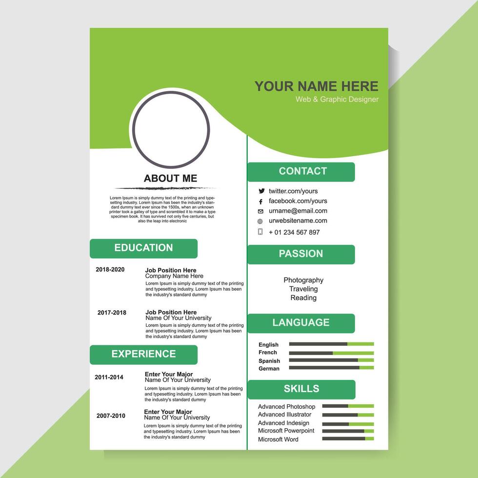 Resume Card Design Template Pic vector