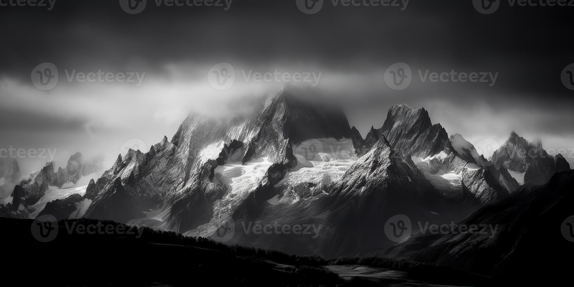 Amazing black and white photography of beautiful mountains and hills with dark skies landscape background view scene photo