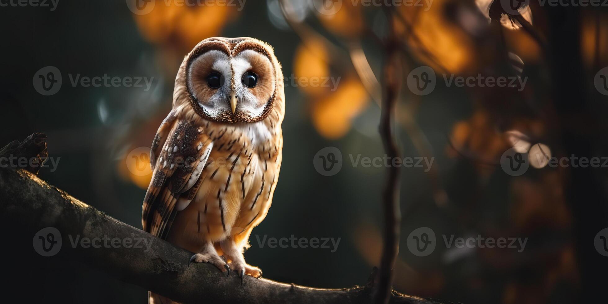 Owl bird sitting on a banch tree. Wil life nature outdoor forest background landscape scene photo