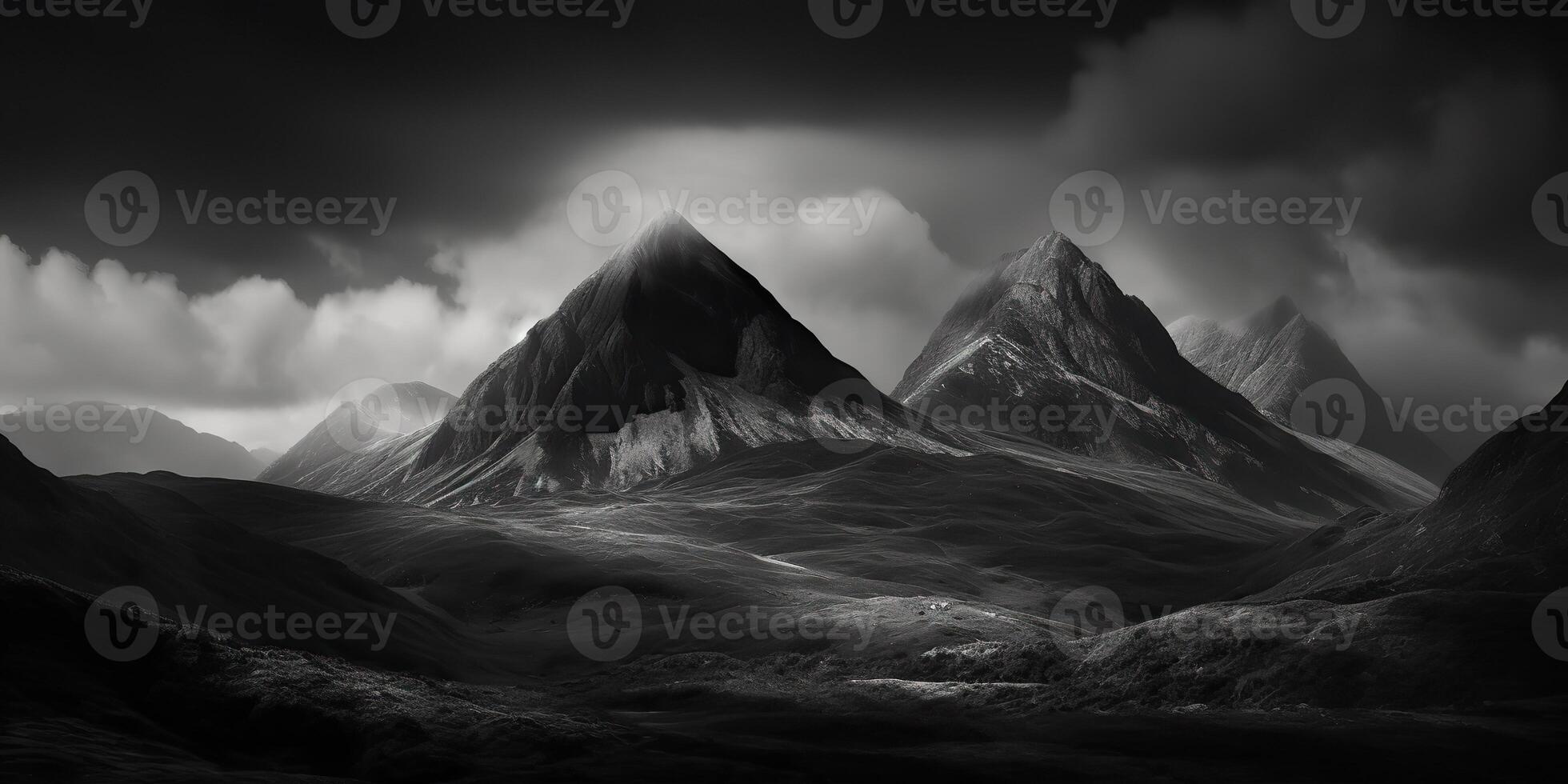 Amazing black and white photography of beautiful mountains and hills with dark skies landscape background view scene photo