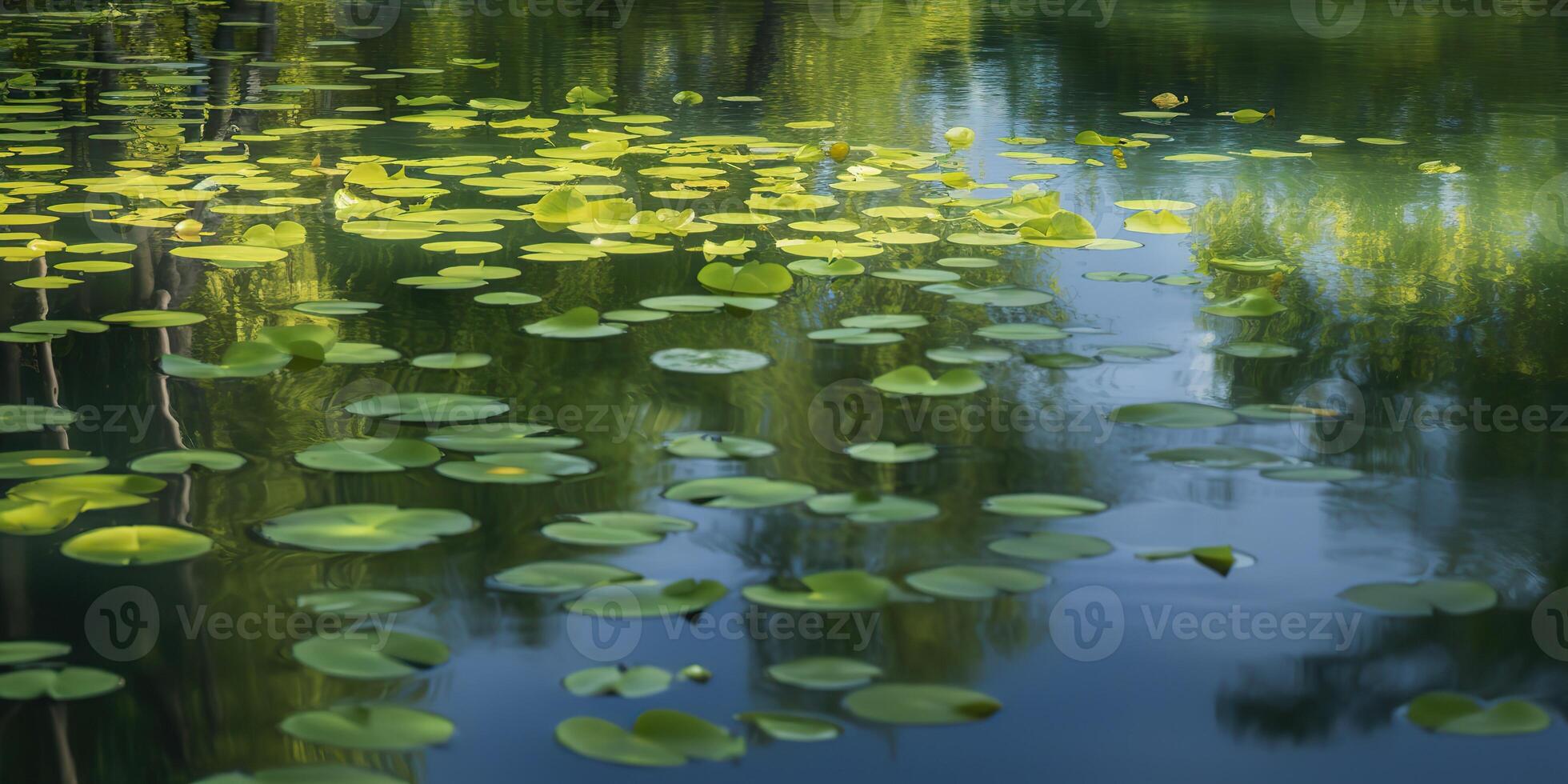 Green leaves on pond river lake landscaoe background view photo