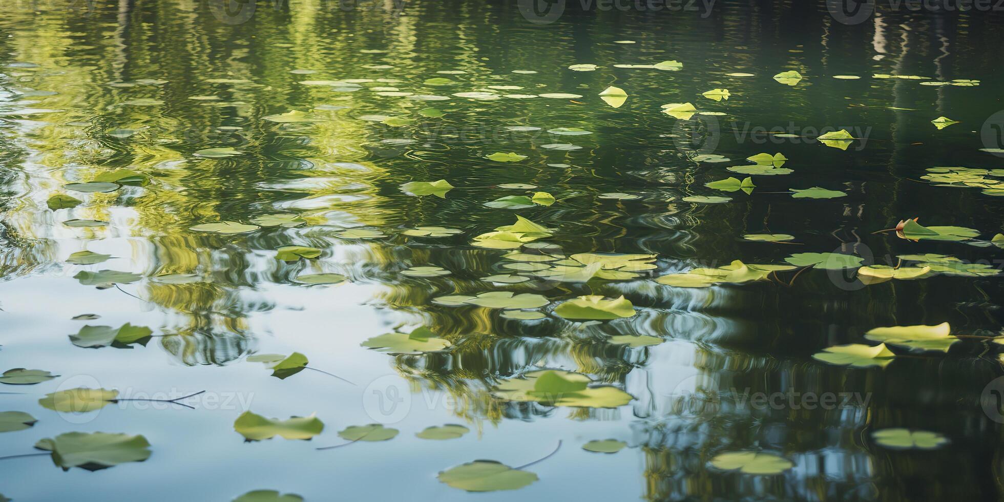 Green leaves on pond river lake landscaoe background view photo