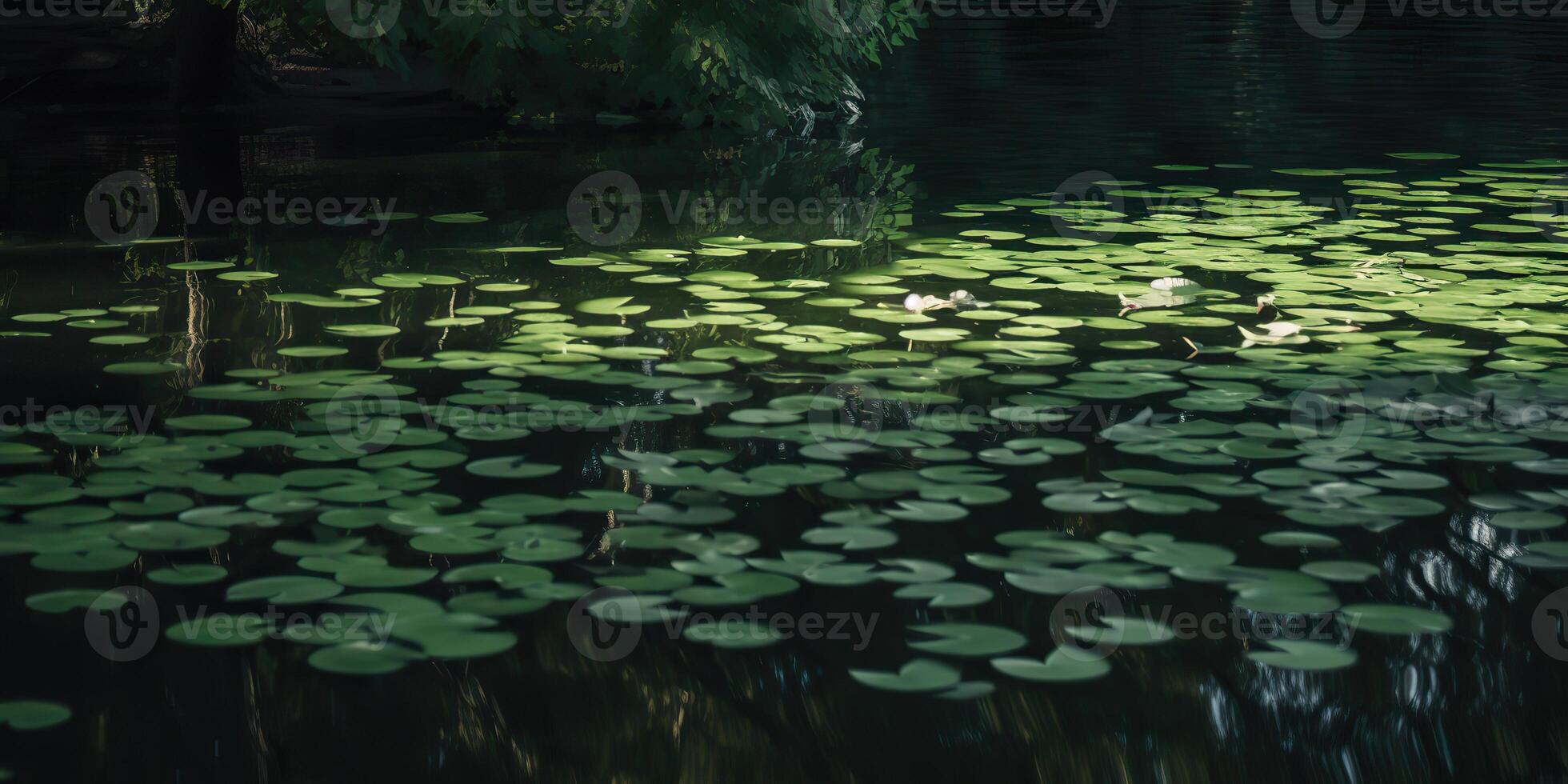 Green leaves on pond river lake landscaoe background view photo