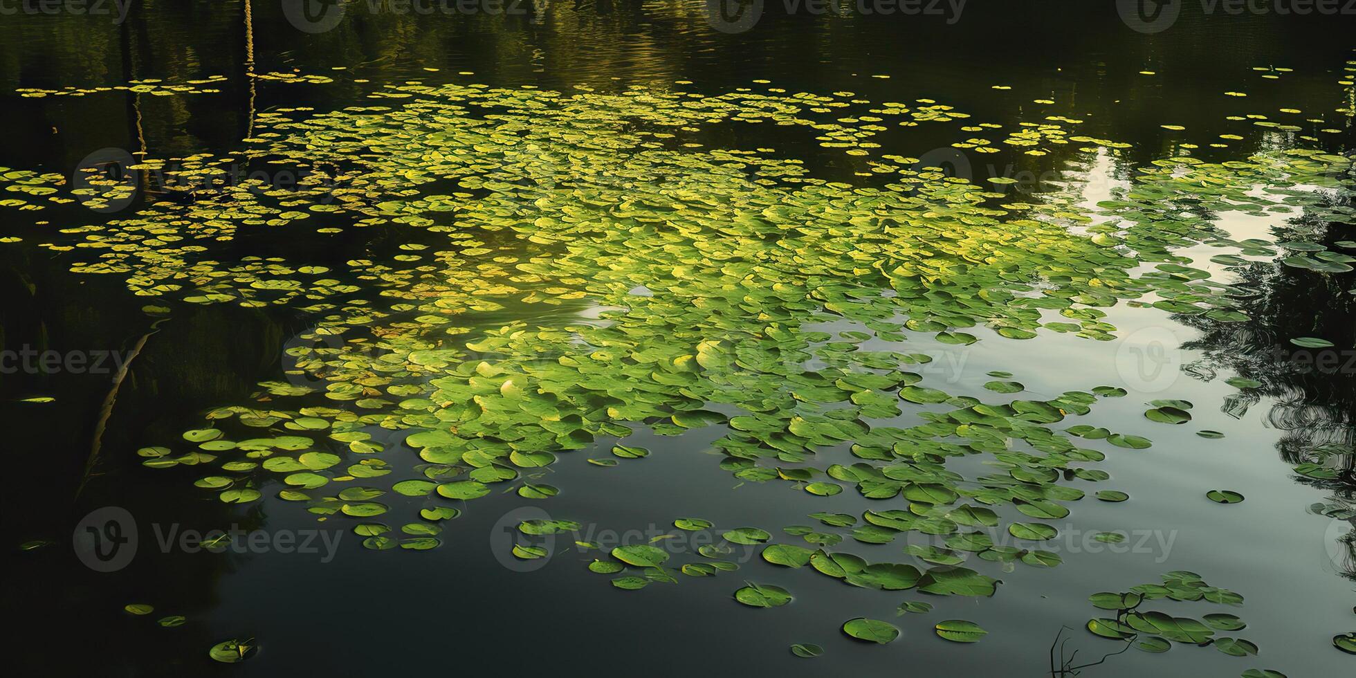 Green leaves on pond river lake landscaoe background view photo