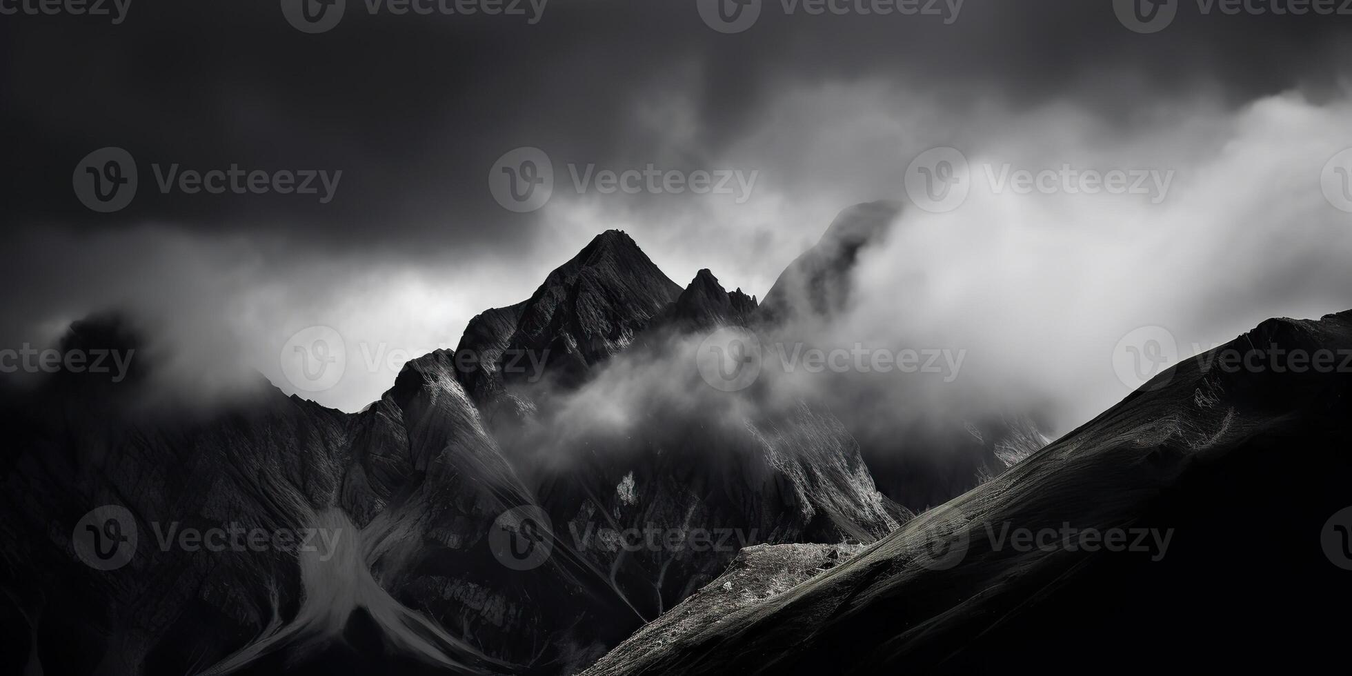 increíble negro y blanco fotografía de hermosa montañas y colinas con oscuro cielo paisaje antecedentes ver escena foto