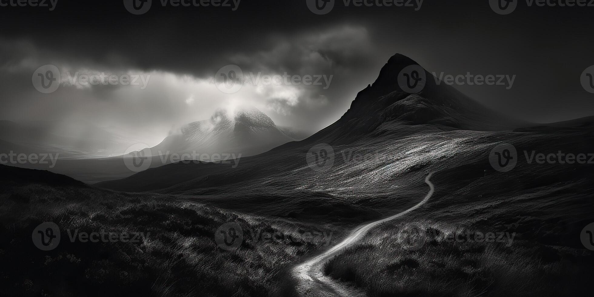 Amazing black and white photography of beautiful mountains and hills with dark skies landscape background view scene photo