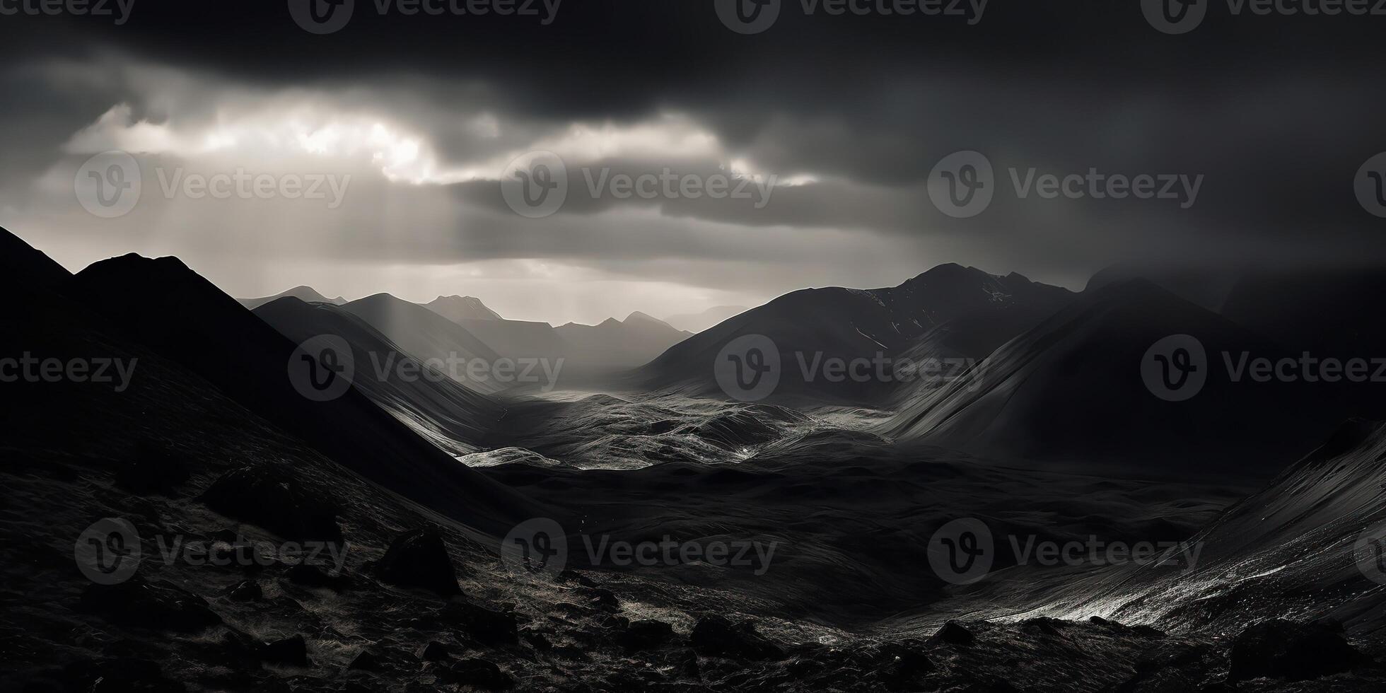 Amazing black and white photography of beautiful mountains and hills with dark skies landscape background view scene photo