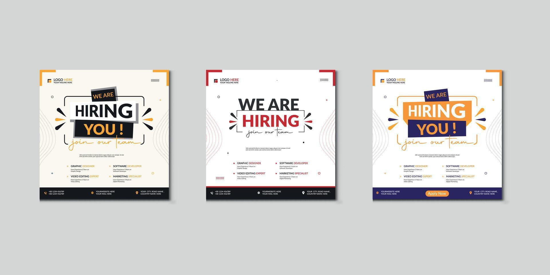 We are hiring job vacancy social media post banner design template with red color. We are hiring job vacancy square web banner design. Pro vector