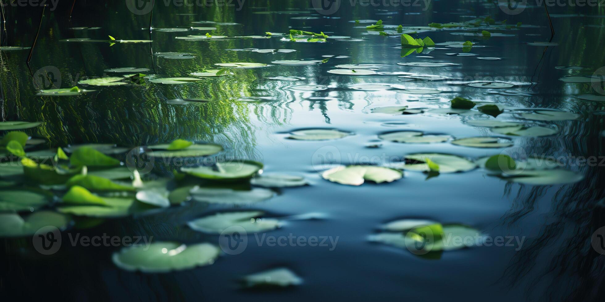 Green leaves on pond river lake landscaoe background view photo