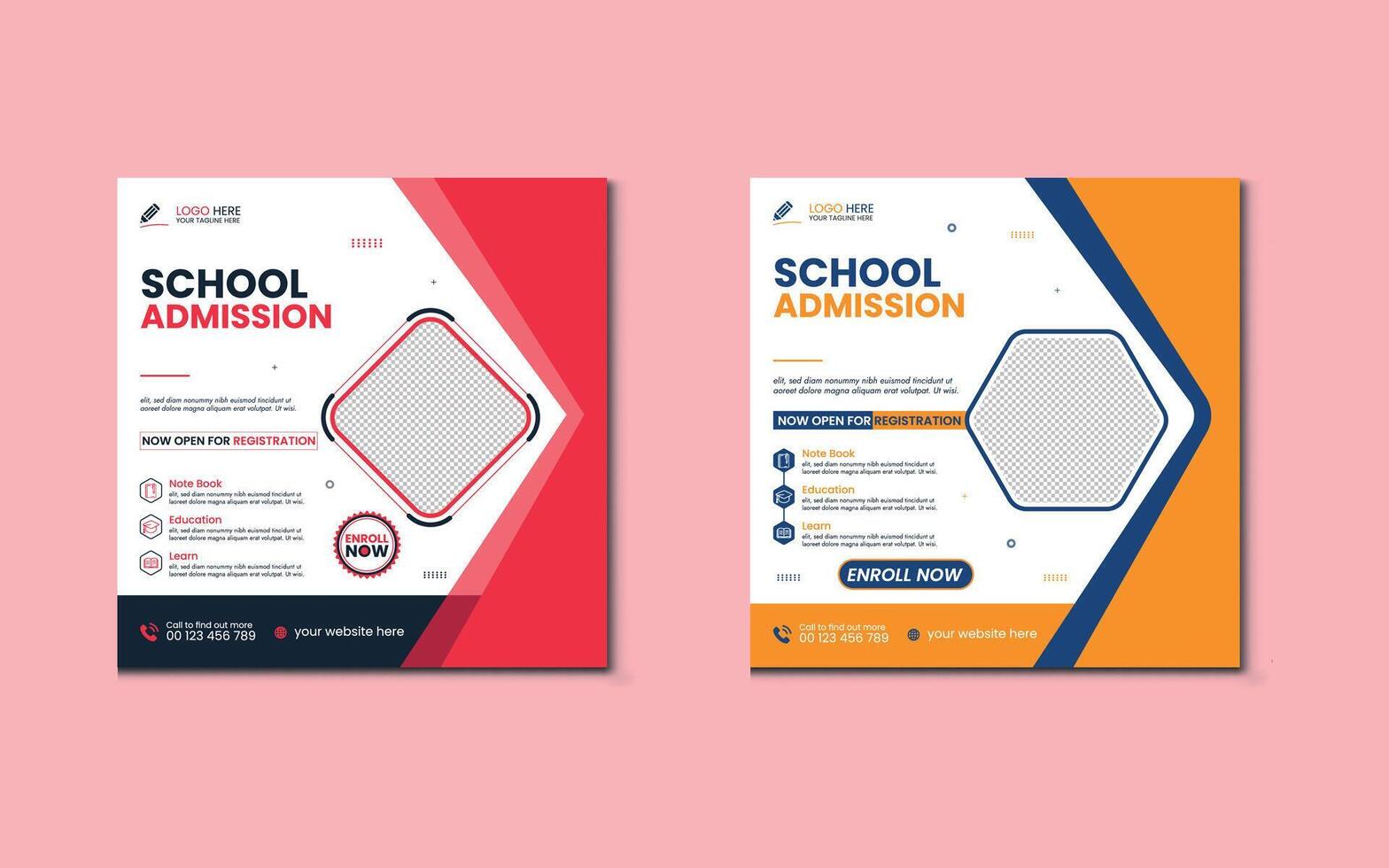 School admission social media post banner template. Back to School Square flyer design Template. Editable Post Template Social Media Banners vector