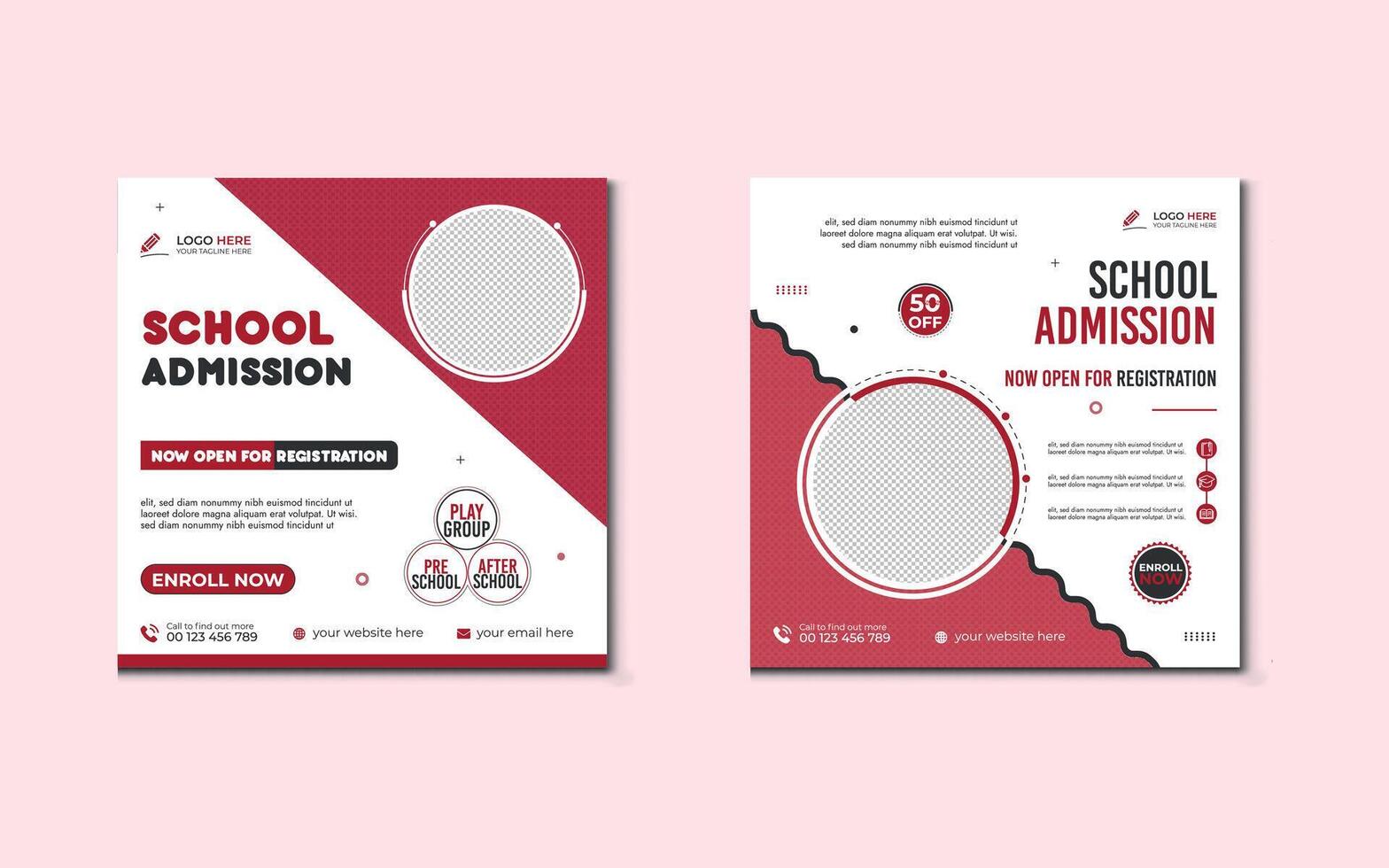 School admission social media post banner design. school social media post banner design. Back to school admission promotion Post. school admission template for social media ads. vector