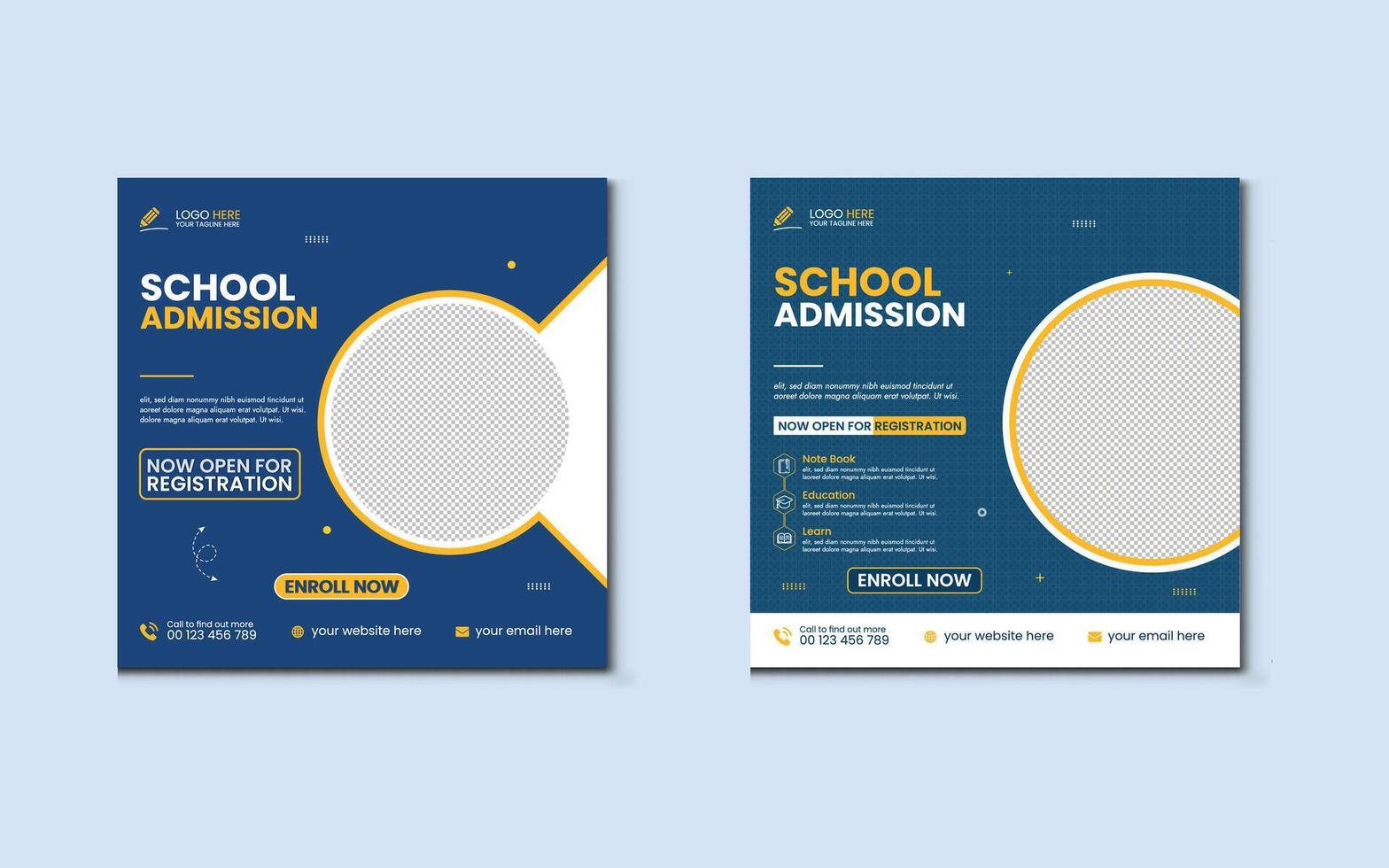 School admission social media post banner design. back to school social media post banner design set. Back to school admission promotion banner. school admission template for social media ad. vector