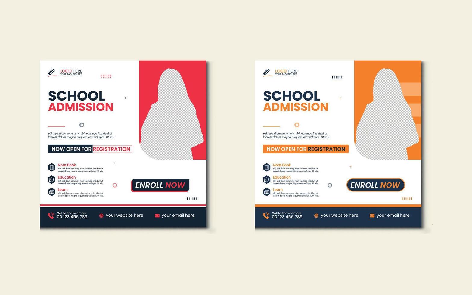 School admission social media post banner design. school social media post banner design. Back to school admission promotion Post. school admission template for social media ads. vector