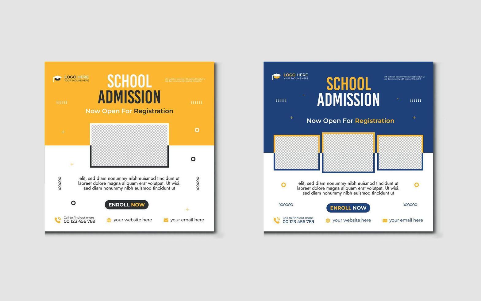 School admission social media post design template. Back to school online marketing banner layout. vector