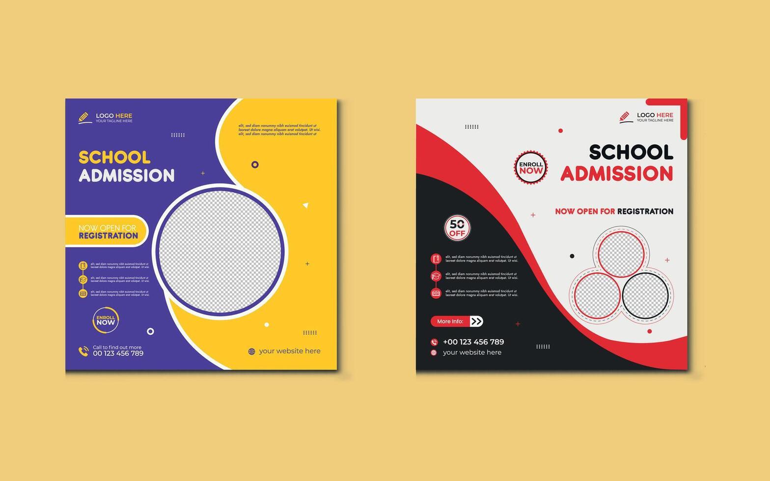 School admission social media post banner design. back to school social media post banner design set. Back to school admission promotion banner. school admission template for social media ad. vector