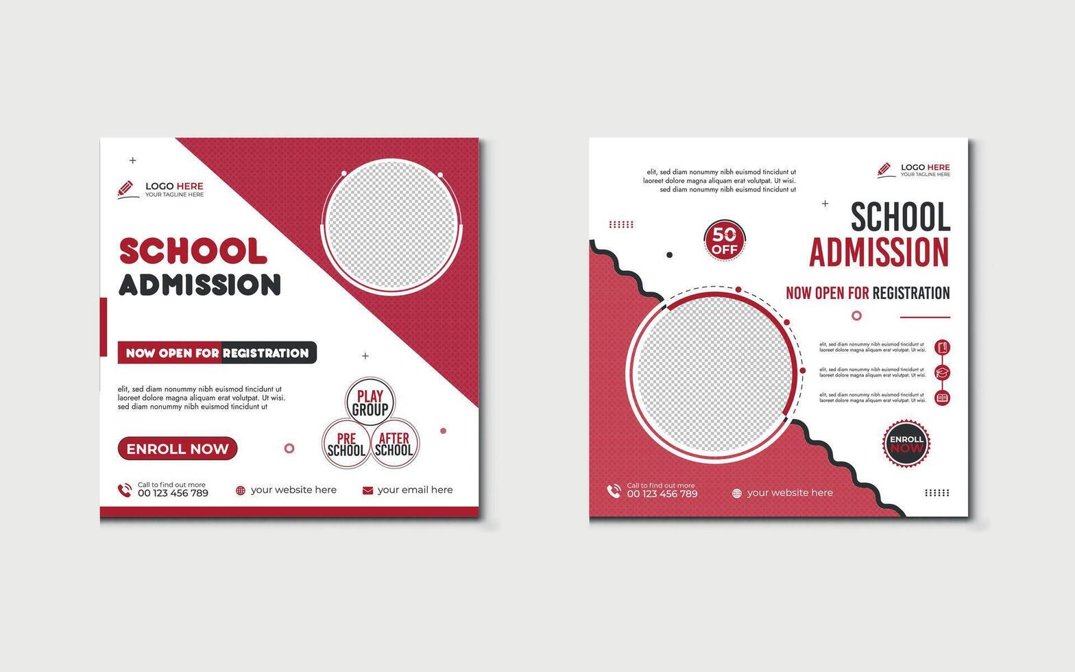 School admission social media post banner design. school social media post banner design. Back to school admission promotion Post. school admission template for social media ads. vector