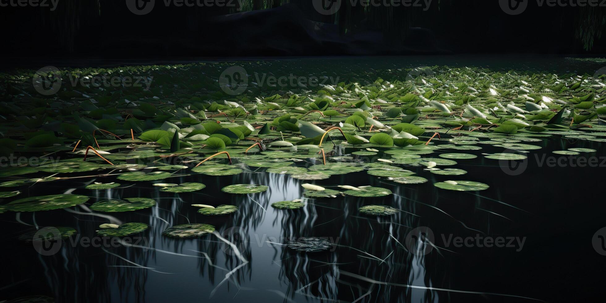 Green leaves on pond river lake landscaoe background view photo