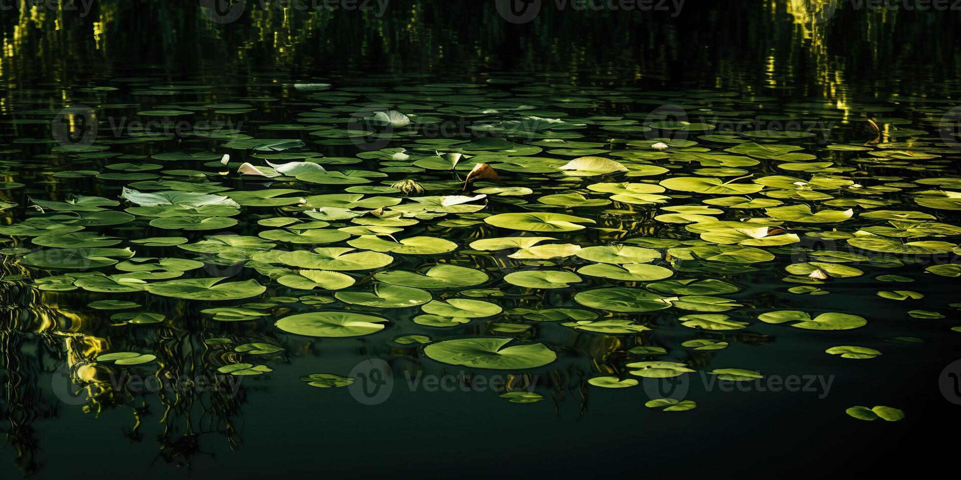 Green leaves on pond river lake landscaoe background view photo