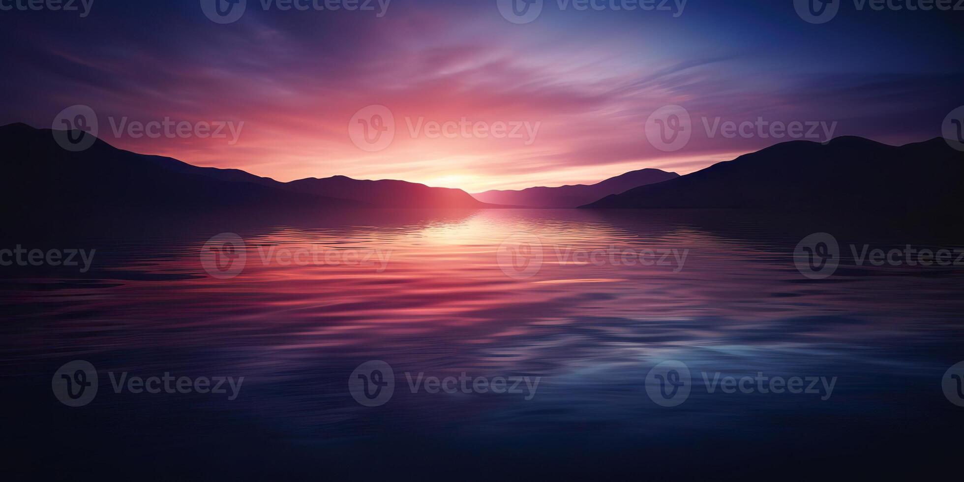 naturaleza al aire libre puesta de sol terminado lago mar con montañas colinas paisaje antecedentes, rosado difuminar fuera de atención ver foto