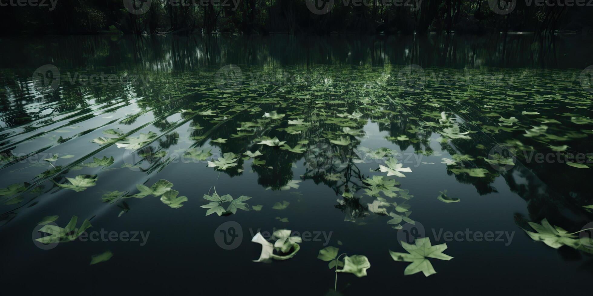 Green leaves on pond river lake landscaoe background view photo