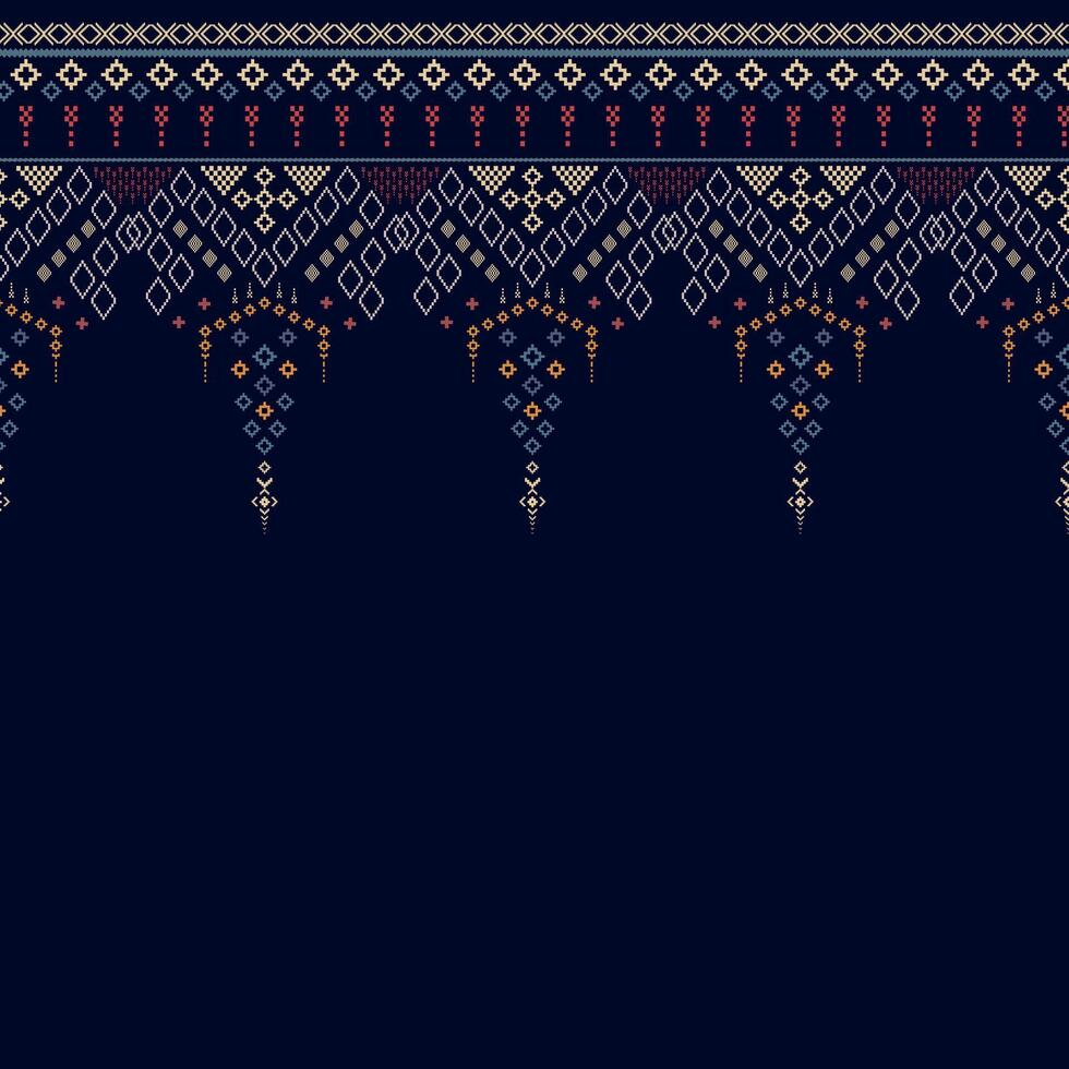 An abstract design for fabric print cloth and dress pattern. Cross stitch Idian clothes pattern in colorful geometric traditional ethnic textiles seamless style vector