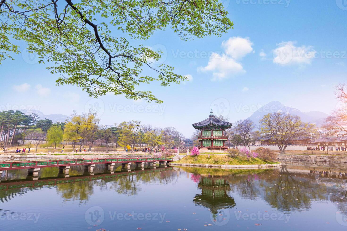 Gyeongbokgung palace in spring time in seoul city of korea, south korea. photo