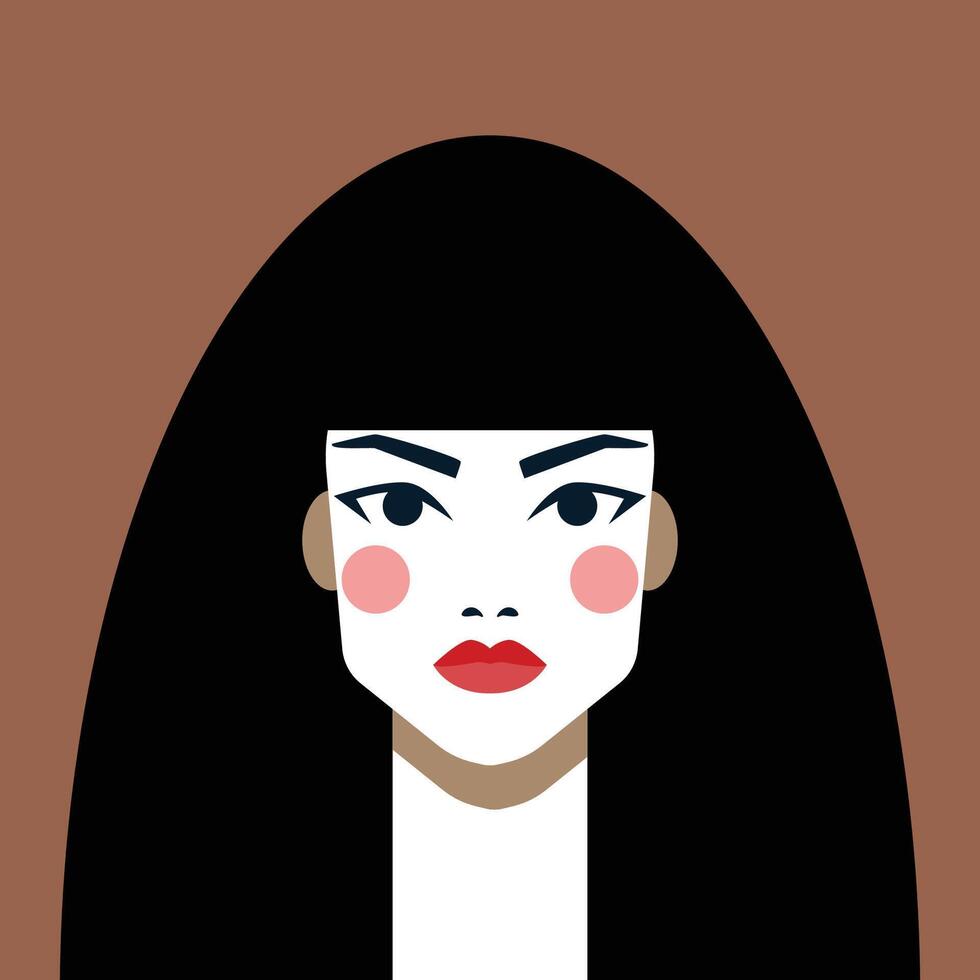 minimalista mujer retrato. plano diseño estilo. de moda vistoso ilustración. hembra cara avatar aislado icono. vistoso resumen dibujos animados personaje persona. negrita glamour personas estilo de vida símbolo. vector