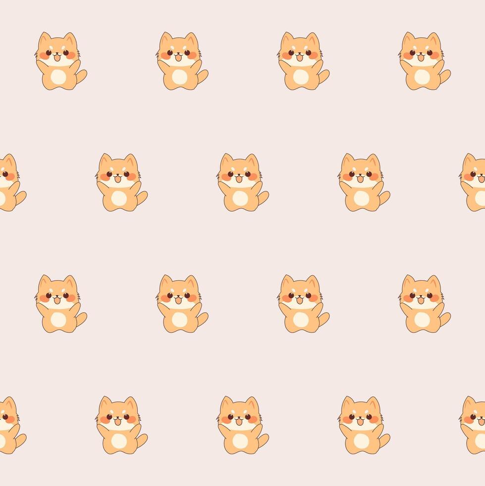 linda kawaii gato personaje sin costura modelo. infantil gracioso textil tela impresión muestra de tela. dibujos animados positivo gato animal contento cumpleaños regalo envase papel diseño vector