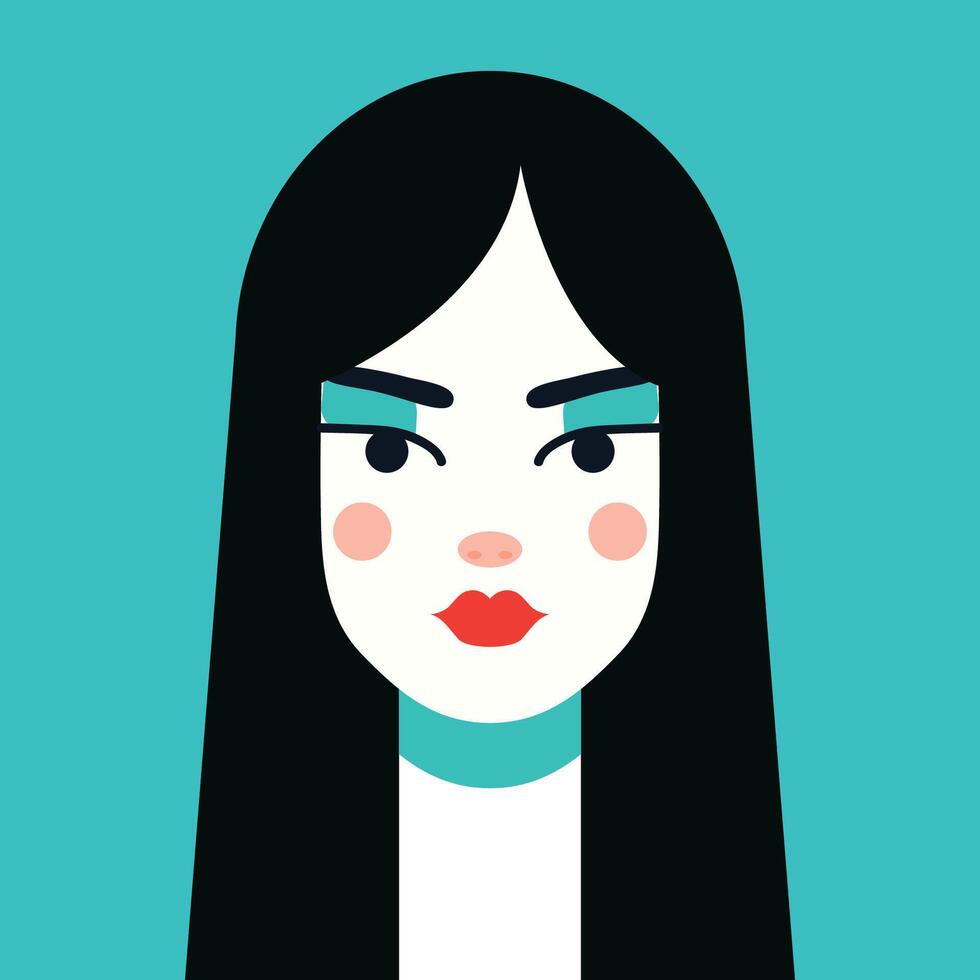 minimalista mujer retrato. plano diseño estilo. de moda vistoso ilustración. hembra cara avatar aislado icono. vistoso resumen dibujos animados personaje persona. negrita glamour personas estilo de vida símbolo. vector