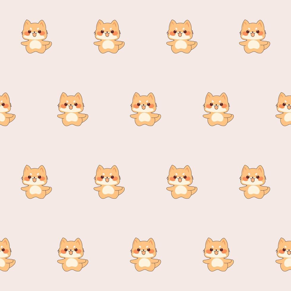 linda kawaii gato personaje sin costura modelo. infantil gracioso textil tela impresión muestra de tela. dibujos animados positivo gato animal contento cumpleaños regalo envase papel diseño vector