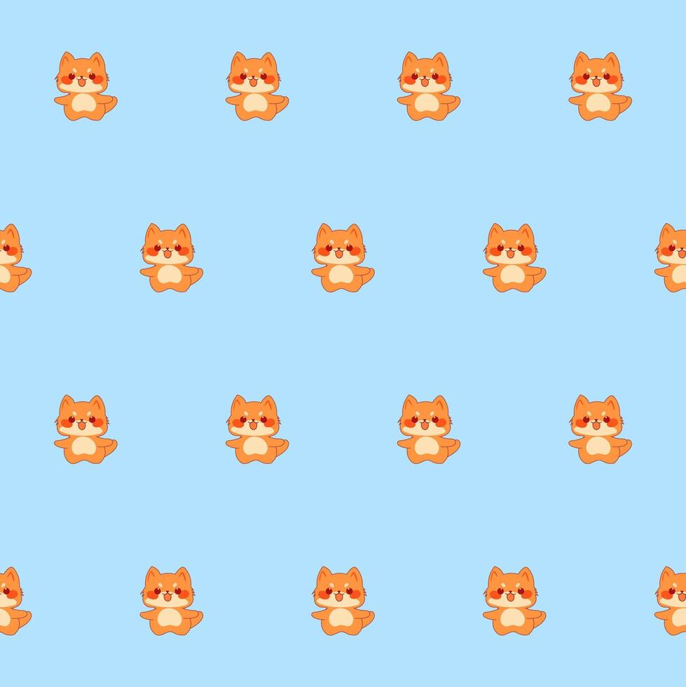 Cute Kawaii Cat Character Seamless Pattern. Childish Funny Textile Fabric Print Swatch. Cartoon Positive Cat Animal Happy Birthday Gift Wrapping Paper Design vector