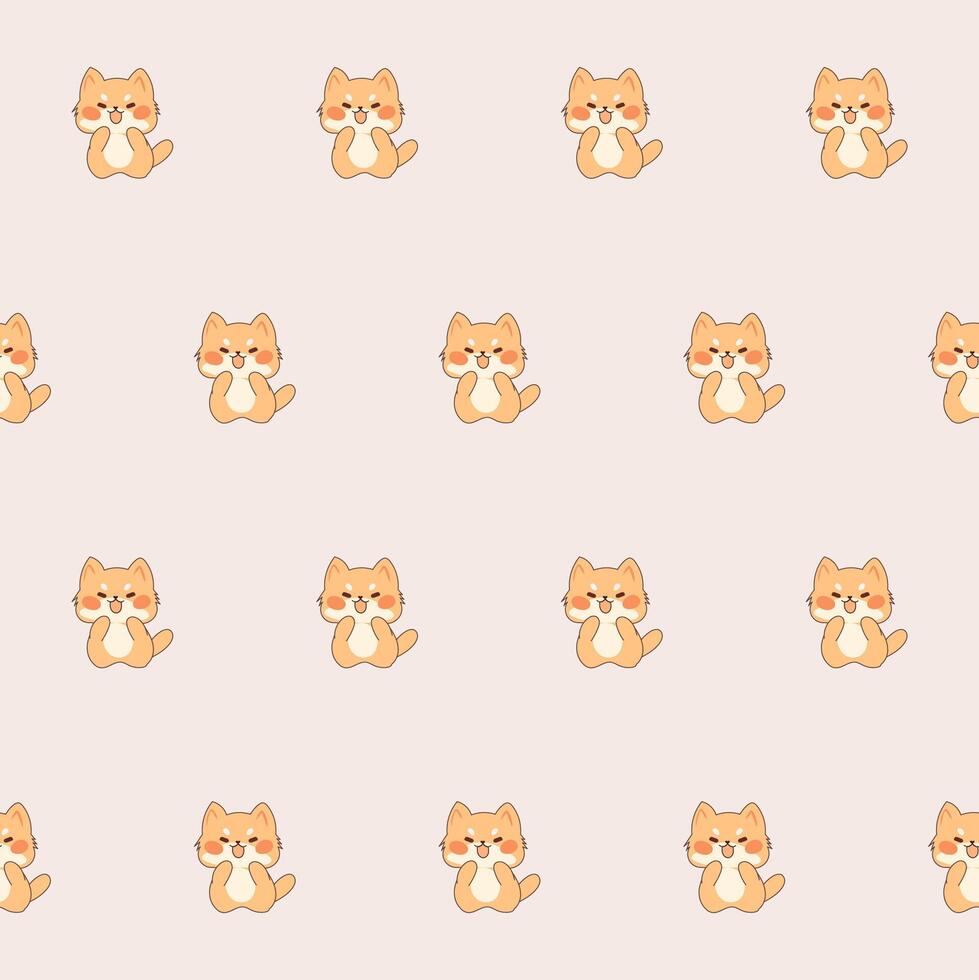 Cute Kawaii Cat Character Seamless Pattern. Childish Funny Textile Fabric Print Swatch. Cartoon Positive Cat Animal Happy Birthday Gift Wrapping Paper Design vector