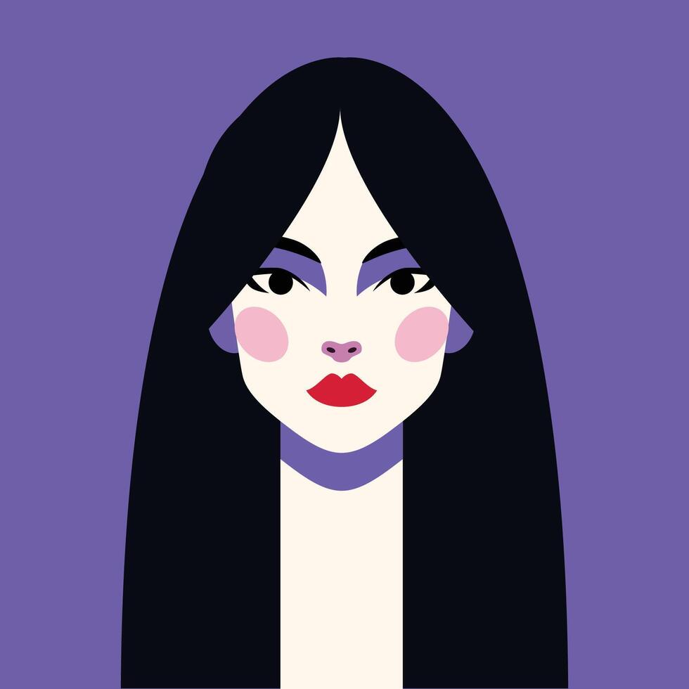 minimalista mujer retrato. plano diseño estilo. de moda vistoso ilustración. hembra cara avatar aislado icono. vistoso resumen dibujos animados personaje persona. negrita glamour personas estilo de vida símbolo. vector