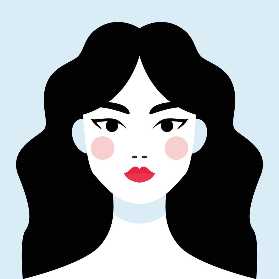 minimalista mujer retrato. plano diseño estilo. de moda vistoso ilustración. hembra cara avatar aislado icono. vistoso resumen dibujos animados personaje persona. negrita glamour personas estilo de vida símbolo. vector