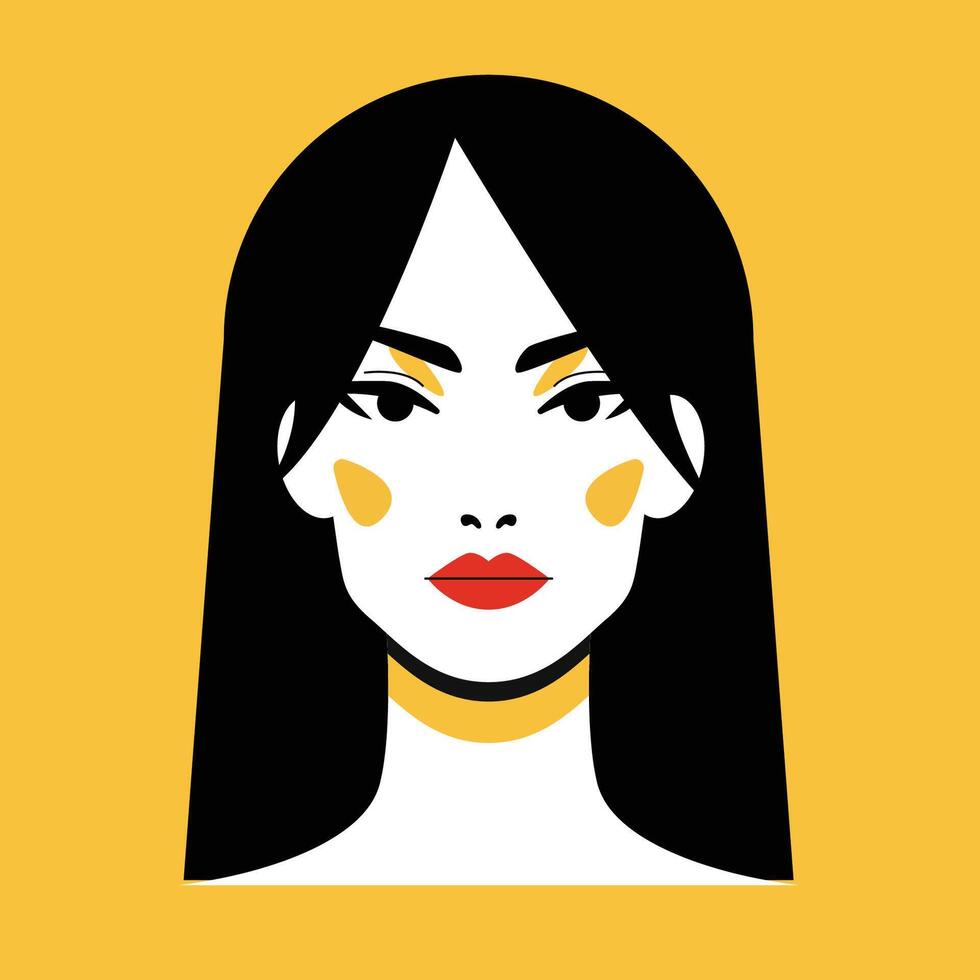 Minimalist Woman Portrait. Flat Design Style. Trendy Colorful Illustration. Female Face Avatar Isolated Icon. Colorful Abstract Cartoon Character Person. Bold Glamour People Lifestyle Symbol. vector