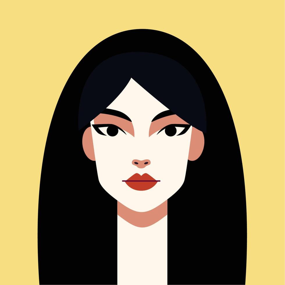 Minimalist Woman Portrait. Flat Design Style. Trendy Colorful Illustration. Female Face Avatar Isolated Icon. Colorful Abstract Cartoon Character Person. Bold Glamour People Lifestyle Symbol. vector