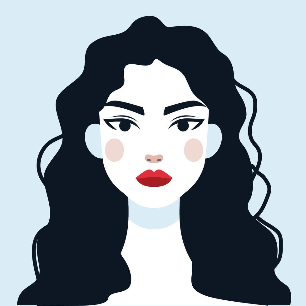 minimalista mujer retrato. plano diseño estilo. de moda vistoso ilustración. hembra cara avatar aislado icono. vistoso resumen dibujos animados personaje persona. negrita glamour personas estilo de vida símbolo. vector