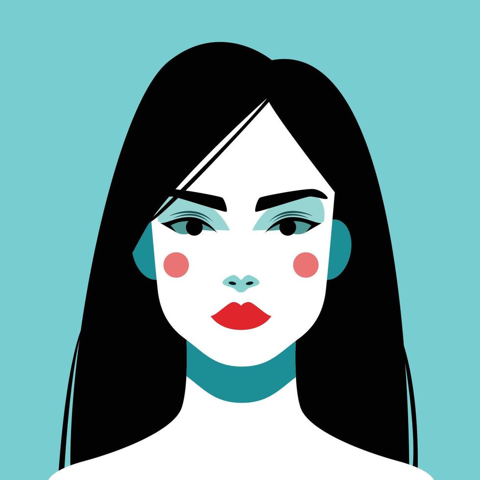 minimalista mujer retrato. plano diseño estilo. de moda vistoso ilustración. hembra cara avatar aislado icono. vistoso resumen dibujos animados personaje persona. negrita glamour personas estilo de vida símbolo. vector