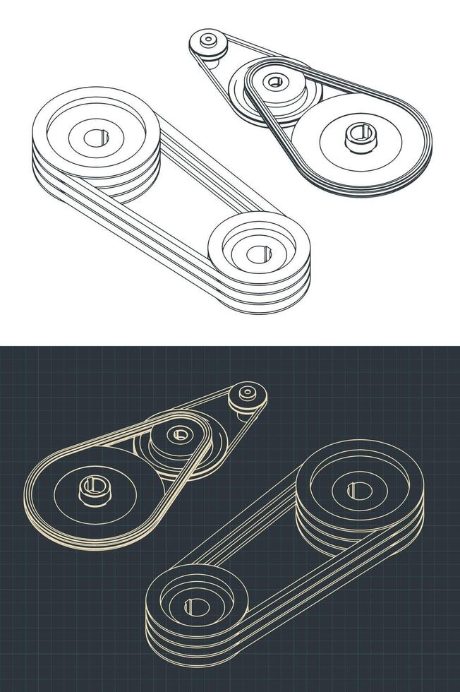 Belt drive blueprints vector